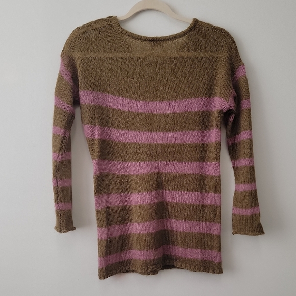 LOFT Olive and Lavender Mohair Blend Striped Sweater - Picture 6 of 11